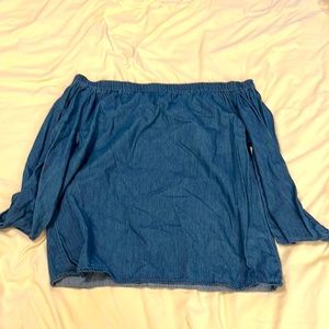Womens Blue Denim Off the Shoulder Top